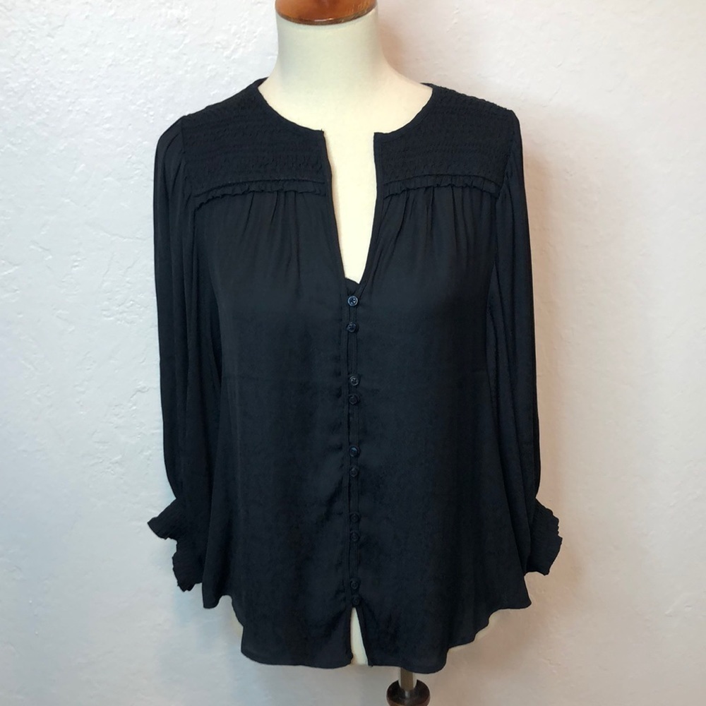 Anthropologie Black Button-Front Blouse - Classic Long Sleeve